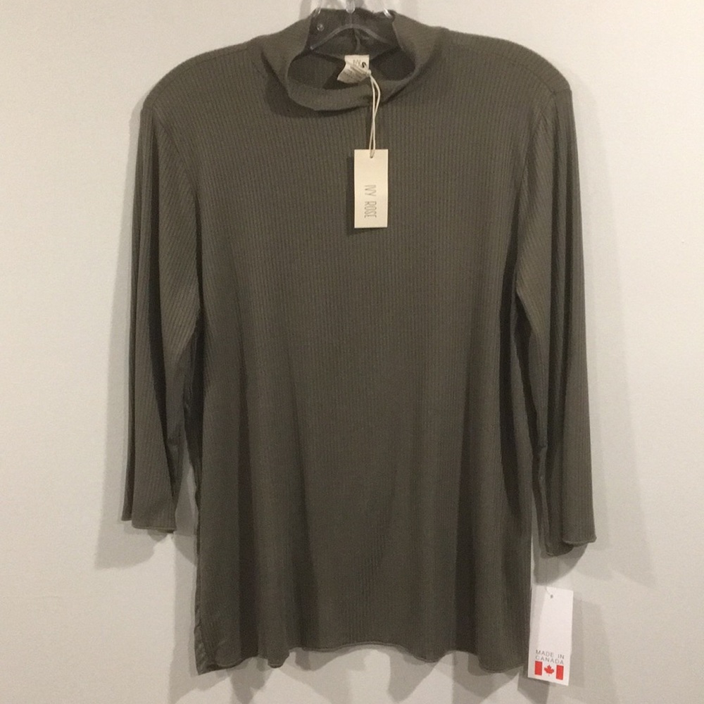 IVY ROSE 3/4 Sleeve Mock neck Olive Top Size Large